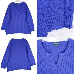 Polo Ralph Lauren Sweater Pullover Women’s Plus Size 3X Cable Knit Colbalt Blue
